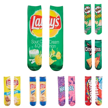 

Creative Funny 3D Printed Long Women Socks Cute Art Unisex Potato Chips Female Socks High Long Cartoon Snacks Soft Socks Women