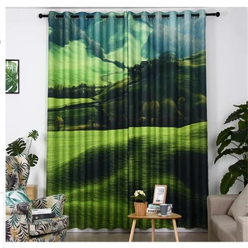 

Customized 3d curtains green curtains thickening blackout curtains soundproof windproof curtains