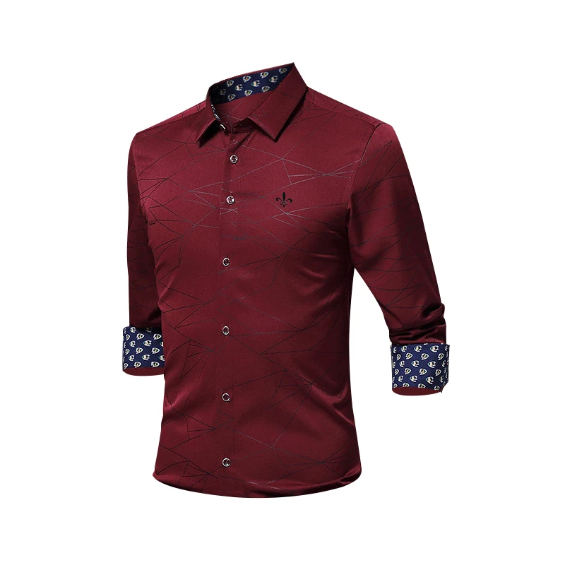 Против морщин и нежелезной моды Blusa Camisa Social Masculina Dudalina с длинным рукавом в полоску Slim Fit рубашка мужская одежда белый мужской - Цвет: DCZ1726-RED