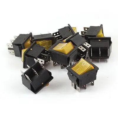 

10 Pcs Yellow Light DPDT Snap in Rocker Switch 15A 250VAC 20A 125VAC