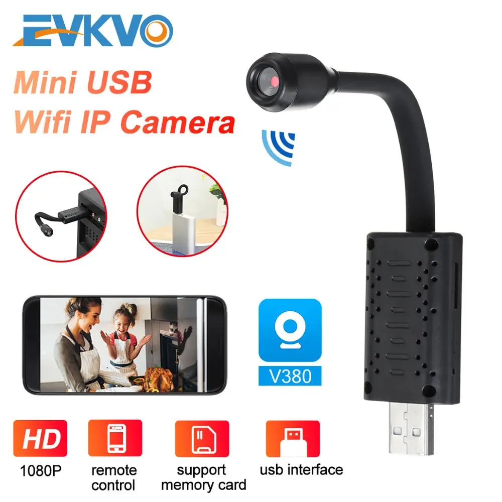 

EVKVO 1080P HD Super Mini Wifi USB Camera Real-time Surveillance IP Camera AI Human Detection Loop Recording Super Mini Camera