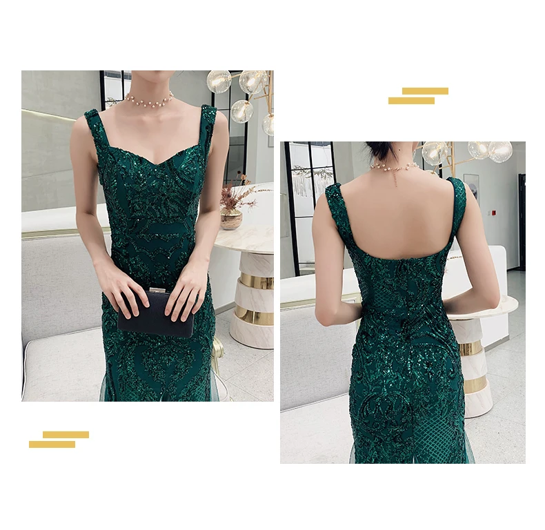 Новое темно-зеленое длинное платье-Русалка на тонких бретельках sequines сексуальное дамское вечерное платье для женщин вечернее платье