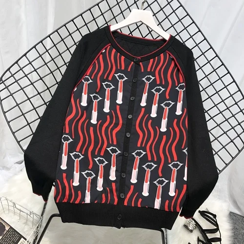 Neploe/Новинка года; сезон осень; вязаный кардиган с принтом «N-Neck»; вязаный кардиган с лоскутной пуговицей; свободный свитер для женщин; 45902 - Цвет: photo color 1