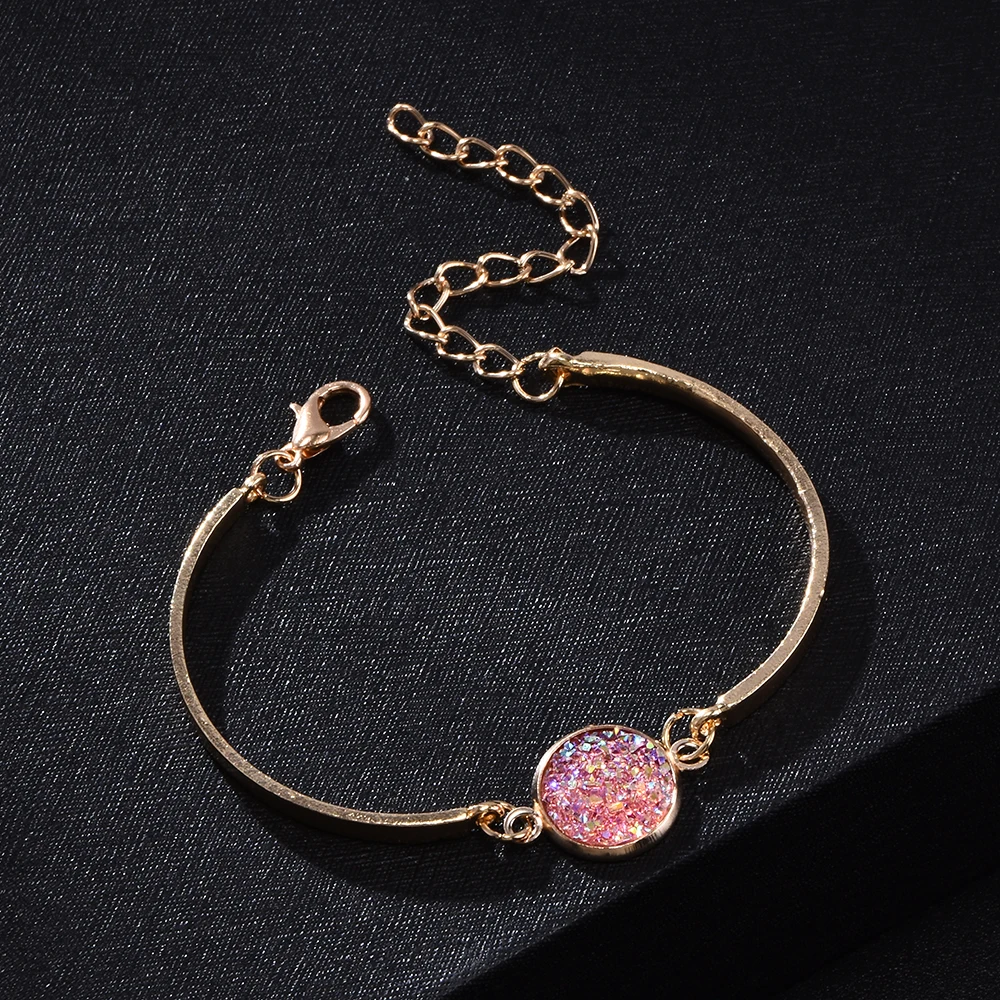 Женский браслет из круглого натурального камня, стразы, ювелирное изделие, модные разноцветные хрустальные браслеты для девушек