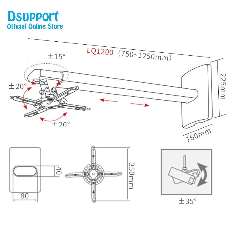 Montagem na Parede Suporte de Carregamento Nova Movimento Completo Retrátil Universal Projetor Cabide 15 Kgs 2020 Mod. 1394988 - Image 6