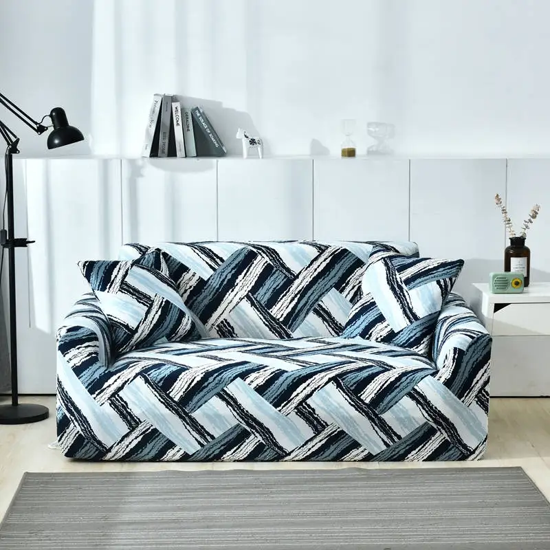 3D Print sectional sofa covers elastic for living room corner cover blue series with pillowcase of Home Furniture Protector | Дом и сад