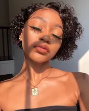 Pre arrancado corte Pixie peluca 250% para las mujeres negras Pixie Peluca de cabello humano nudos blanqueados corto de la onda de agua de Bob de fuente peluca Remy