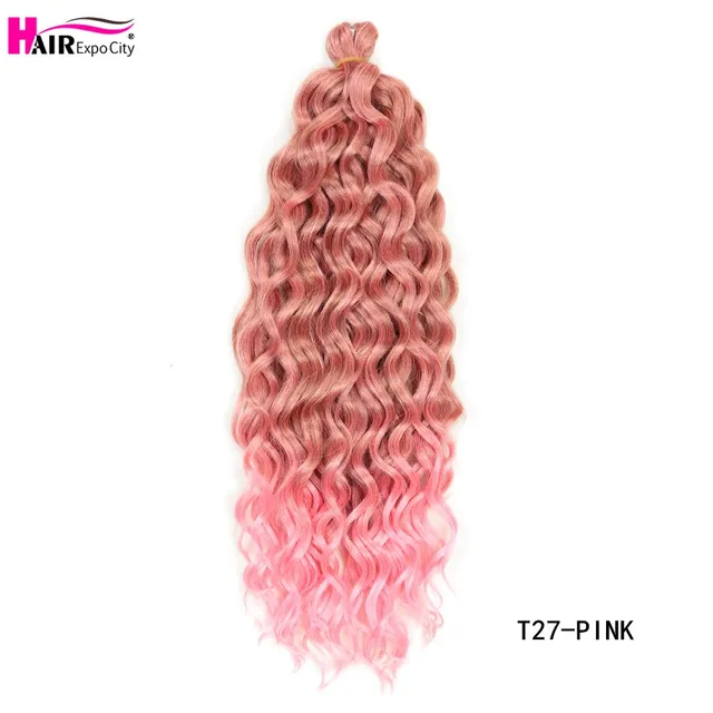 18 Inch Hawaii Curl Hairstyle Ocean Wave Crochet Braid Hair Natural Synthetic Braiding Hair Extensions For Women Hair Expo City T27-PINK