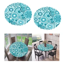2-Pack Синий Геометрический виниловый упругий стол, подходит для столов диаметром до 47"