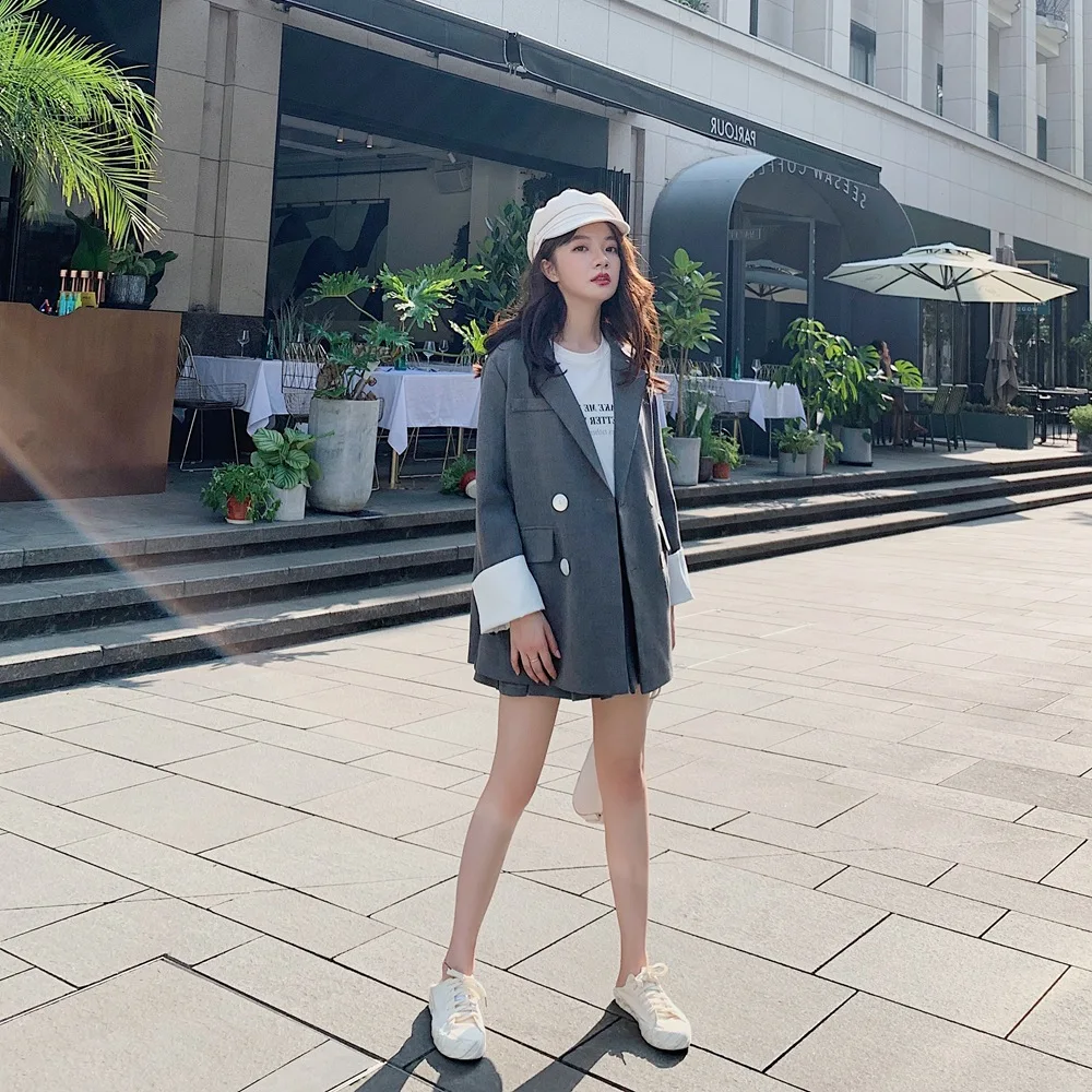 

Photo Shoot Korean-style INS Set 2020 Spring New Style WOMEN'S Dress Fashionable Retro Small Suit + Pleated Skirt Two-Piece Set