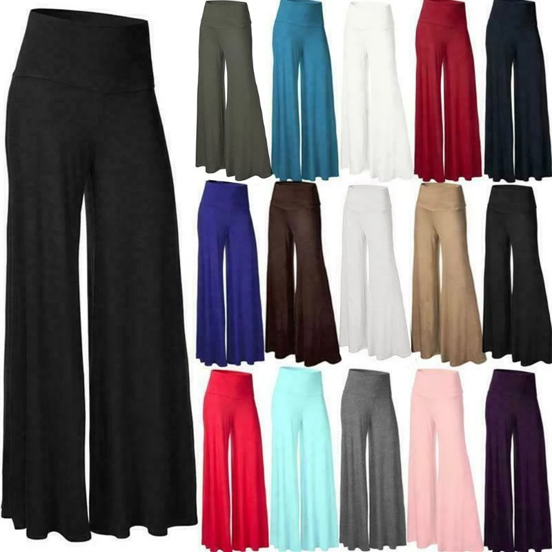 Women High Waist Pleated Trousers Stretch Palazzo Pants for Women Solid Loose Maxi Wide Leg Pants 