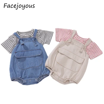 

Summer New Baby Clothes Set Kids Short Sleeve Striped T Shirt And Pocket Bodysuits Jumpsuit 2pcs Baby Boys Girls Clothing Set