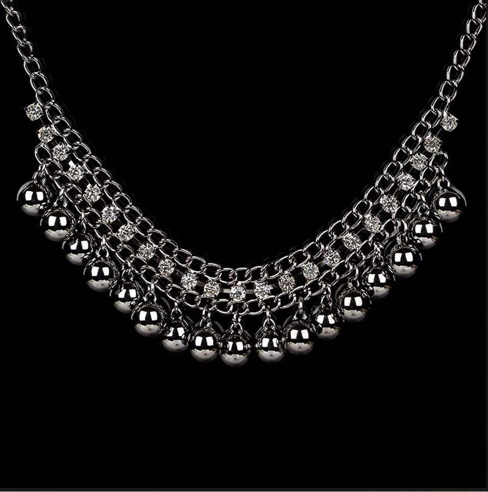 Новейшее роскошное ювелирное винтажное ожерелье с черными шариками и кристаллами. Очарование воротник, заявленное фирмой колье ожерелья и кулоны для женщин# N068