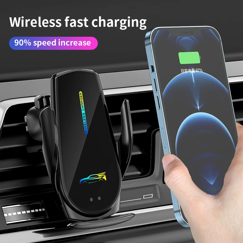 

Automatic 15W Qi Car Wireless Charger for iPhone 12 11 XS XR X 8 Samsung S20 S10 Magnetic USB Infrared Sensor Phone Holder Mount