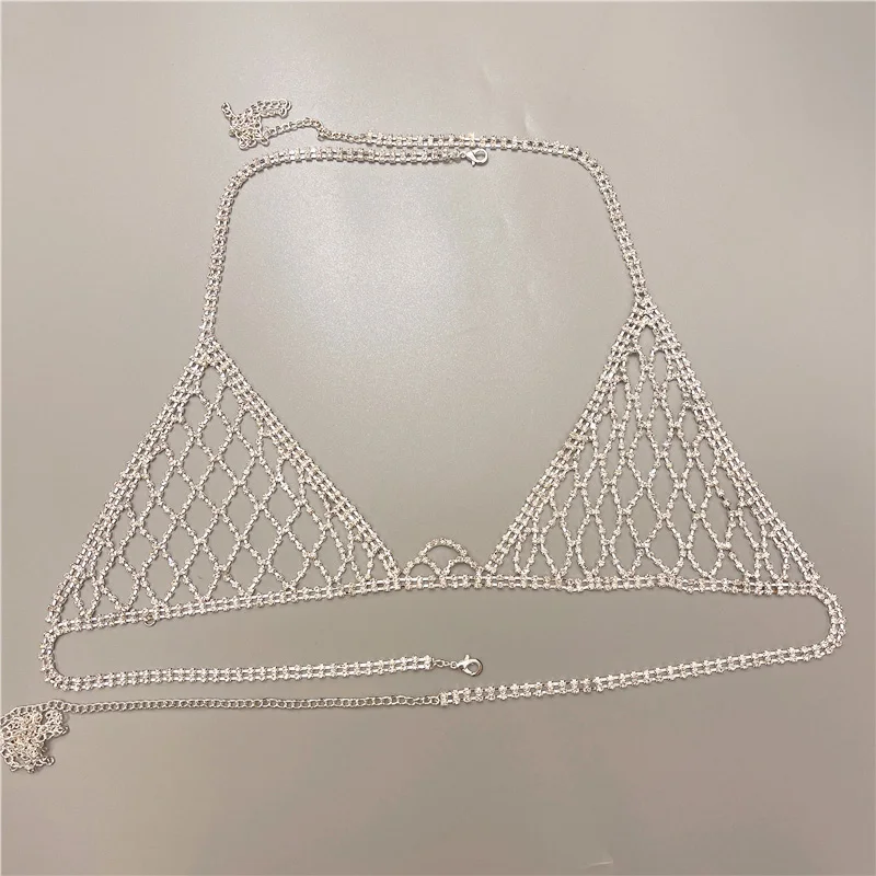 Luxury Crystal Mesh Bikini Bra Chest Belly Body Chains Jewelry for Women Rhinestone Body Chain Necklace Bra Jewelry Gift