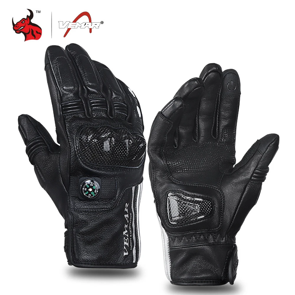 VEMAR Motorcycle Gloves Breathable Leather Moto Gloves Carbon Fibre