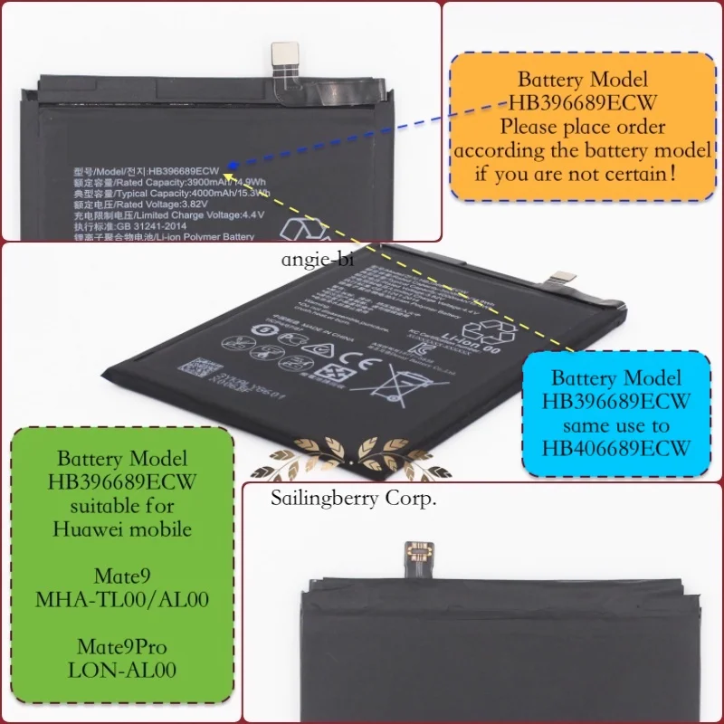 Батарея подходит для Huawei-mate9 MHA-TL00/AL00/mate9Pro LON-AL00 с аккумулятором модель HB396689ECW(не для мобильного Mate9 Lite