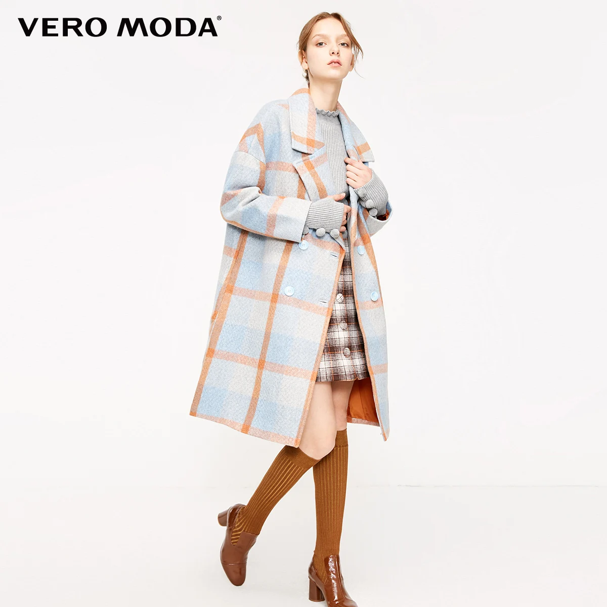 Goede Vero Moda Vrouwen Plaid Double Breasted Wollen Jas | 318327557