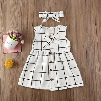 

2 Pcs Plaid Toddler Infant Kids Baby Girls Dress 2020 Summer Casual Holiday Loose Dress Baby Girls Princess Party Plaid Dresses