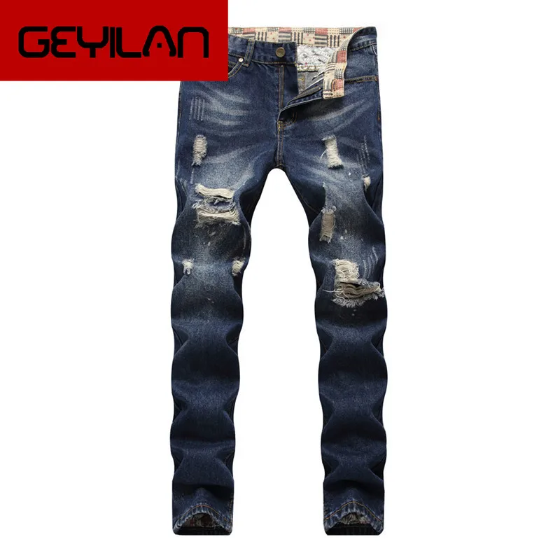 

2019 New Fashion Men's jeans Hole Small Straight Slim Men's Plus size Denim trousers More Size 28-36 38 40