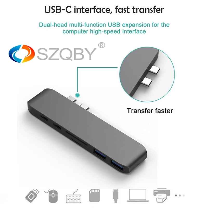 

7 in1 Type C adapter USB-C Hub with Dual Type-C Adapter USB 3.0 SD Card Reader 4K HDMI For MacBook Pro divider for MacBook Pro