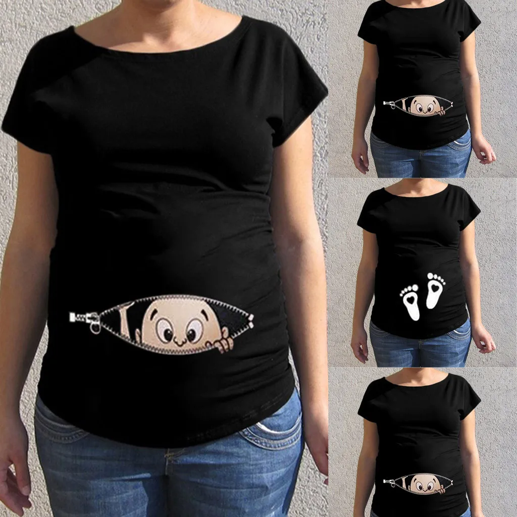 

Women Maternity Short Sleeve Cartoon Print Tops T-shirt Loose Pregnancy Clothes Tops Cartoon Baby Printed ropa de mujer