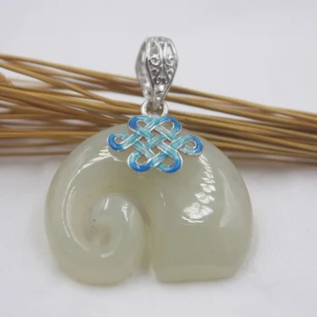 

Sterling S925 Silver & Natural Nephrite Hetian Jade Pendant Women Luck Elephant Pendant 34mmL
