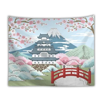 

Japanese Landscape Architecture Tapestry Digital Printed Tapestry Bedroom Home Decor Small Fresh Background Wall Painting