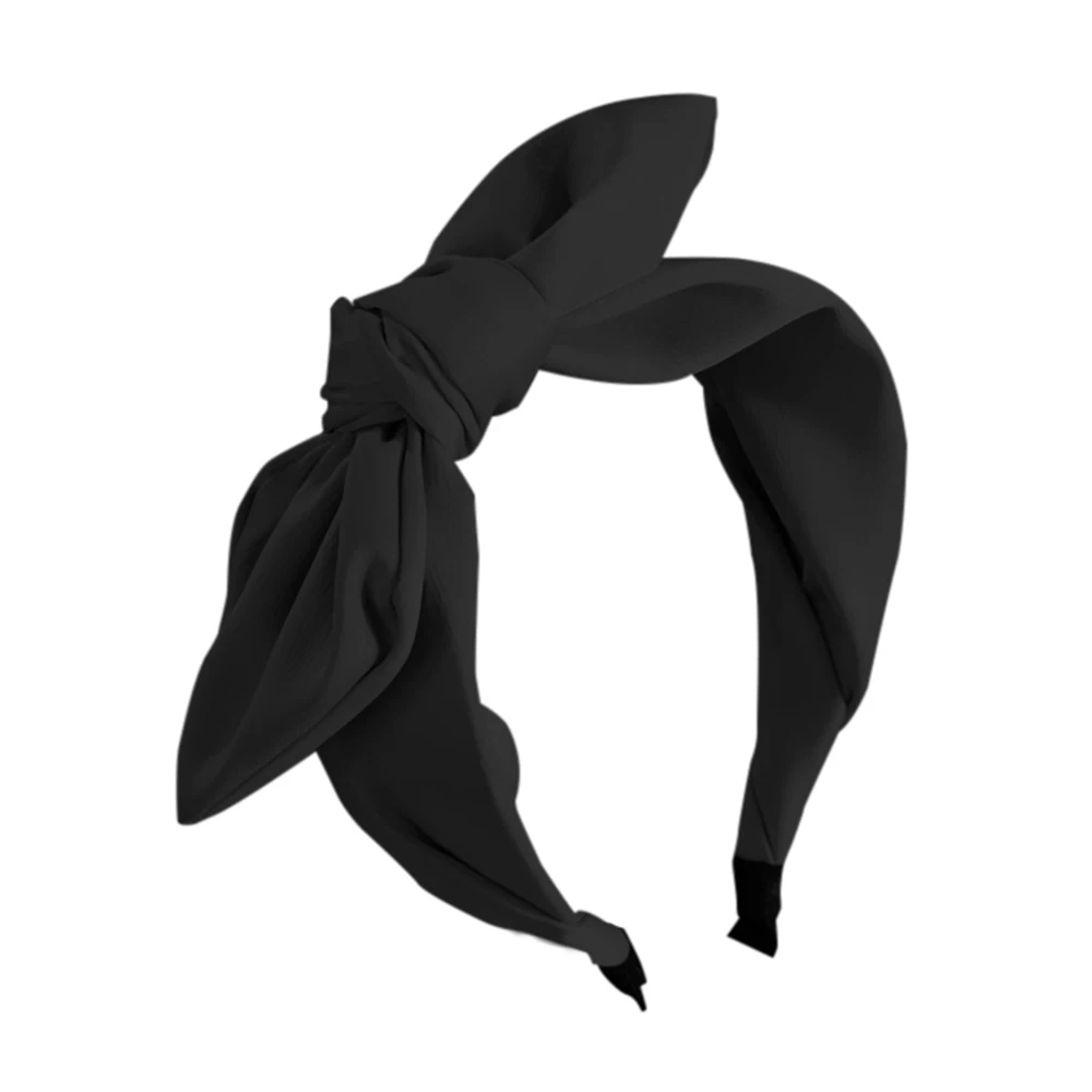 Black New South Korea's Style Hairband solid color fabric large bow wide-brimmed headband for girl hairbands headwear - Цвет: Black