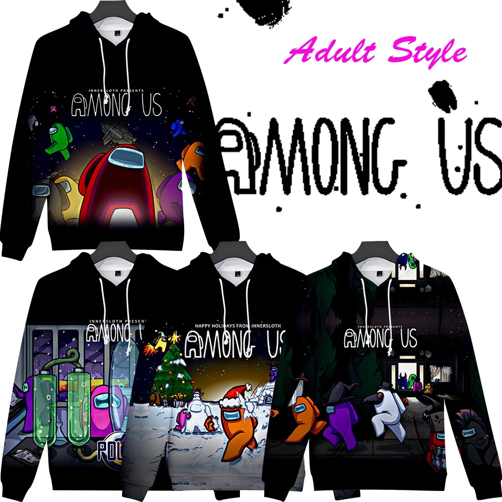 2020 New Autumn Winter Tops Funny Print Among Us Hoodie Cartoon 3D Printed Pullover Sweatshirt Adult Harajuku Anime Pullover