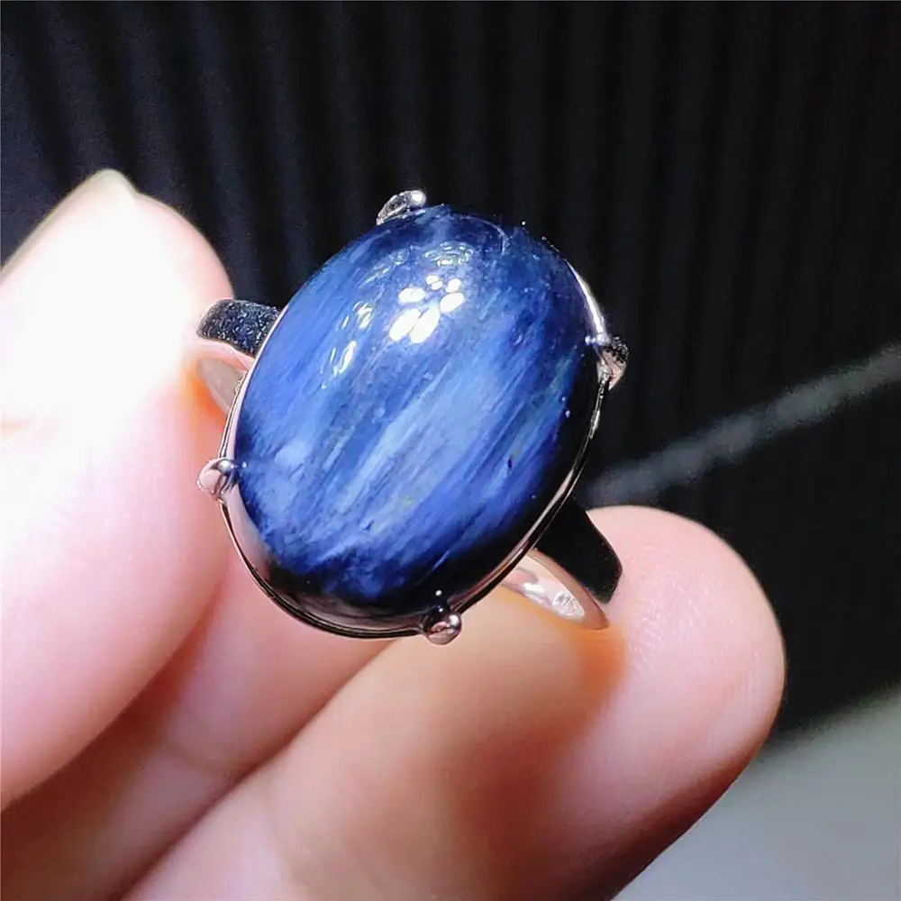 

100% Namibia Natural Chatoyant Pietersite Blue Adjustable Ring Cat Eye 17x13mm Oval 925 Sterling Silver AAAAA