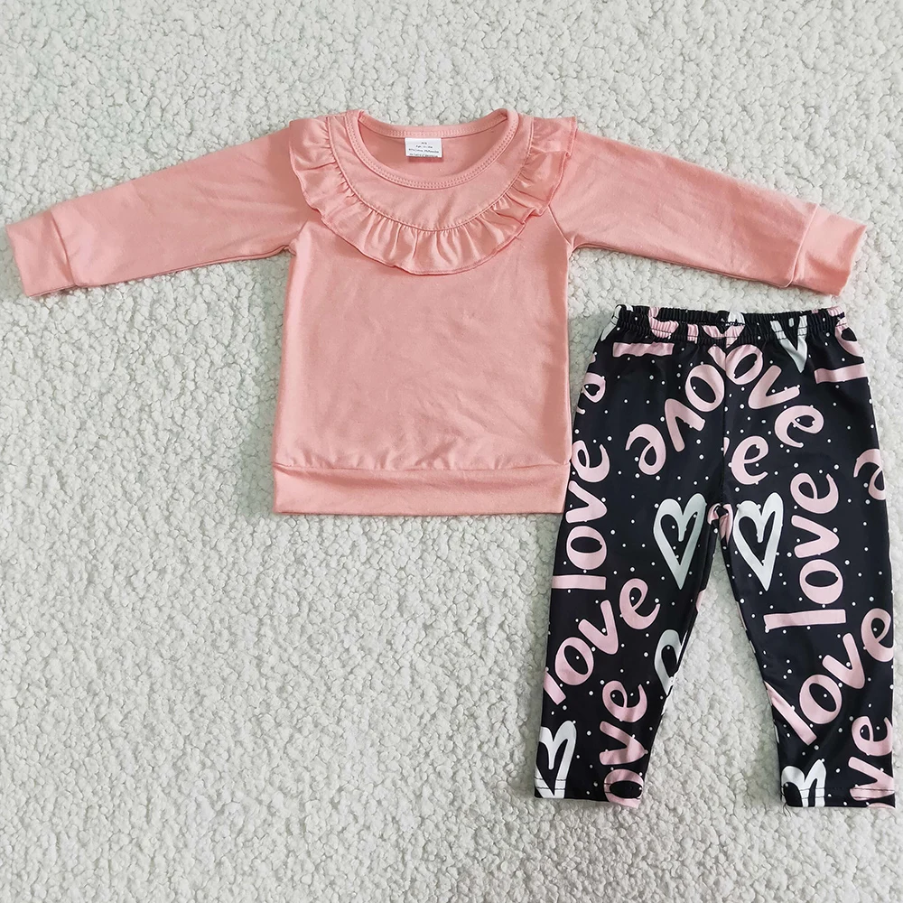 

Wholesale Boutique Baby Girl Clothes Valentine's Day Love Heart Fashion Kids Clothes Girls Toddler Outfit Long Sleeve Pants Sets