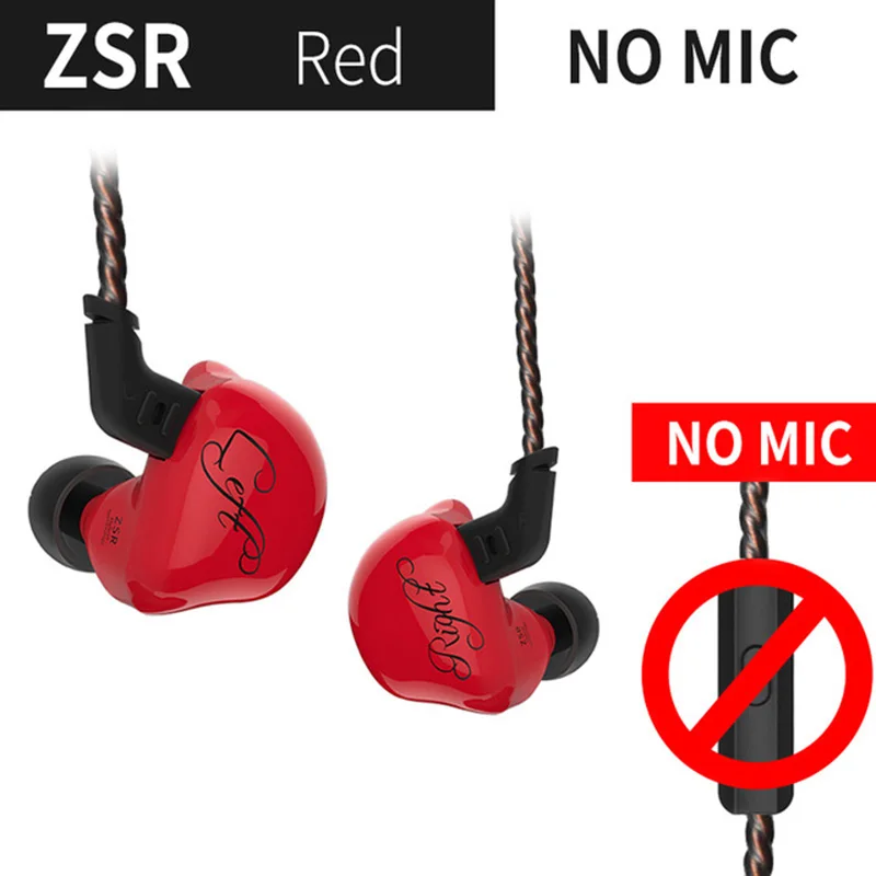 Red on mic-10PCS KZ ZSR-10PCS 1DD+ 2BA Hifi спортивные наушники-вкладыши Динамический драйвер шумоподавление Гарнитура замена кабеля AS10 ZS10 ZST - Цвет: Red on mic-10PCS