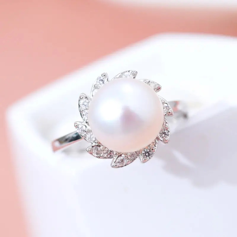 

DMCRFP024 9-9.5mm Freshwater Pearl Ring Elegant Sawtooth Adjustable Real 925 Sterling Silver Ring Women Gift