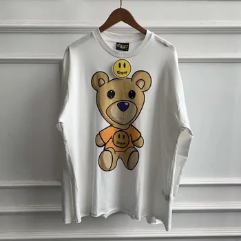 

Drew House Bear Printed Long Sleeve T shirts Top Tees Out Wear Oversized Men 100% Cotton Round Neck Basic T shirt
