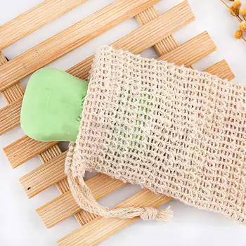 

1PC Soap Saver Bag For Bath Shower Drawstring Linen Net Pouch Exfoliating Rich Lather Bathroom Supplies Wholesale