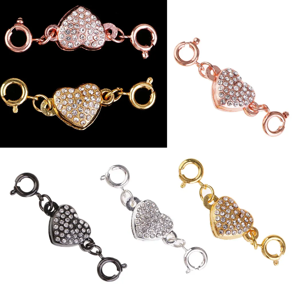4 Sets Magnetic Clasps for Jewelry Necklace Bracelet Rhinestone Heart Style Snap Clasp Ends Craft DIY Findings