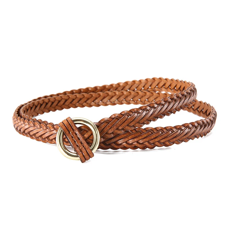 PL008 camel style2 COWATHER женский ремень модный дизайн Топ garde из коровьей кожи женский ремень из воловьей кожи винтажный вязаный pin пояс на пряжке - Цвет: PL008 camel style2