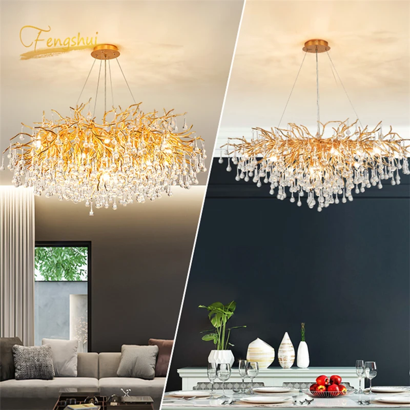 Nordic Luxury Crystal LED Chandeliers Lighting Dimming LOFT Villa Lustre Water Drop Living Room Decoration Hotel Hall Home Decor