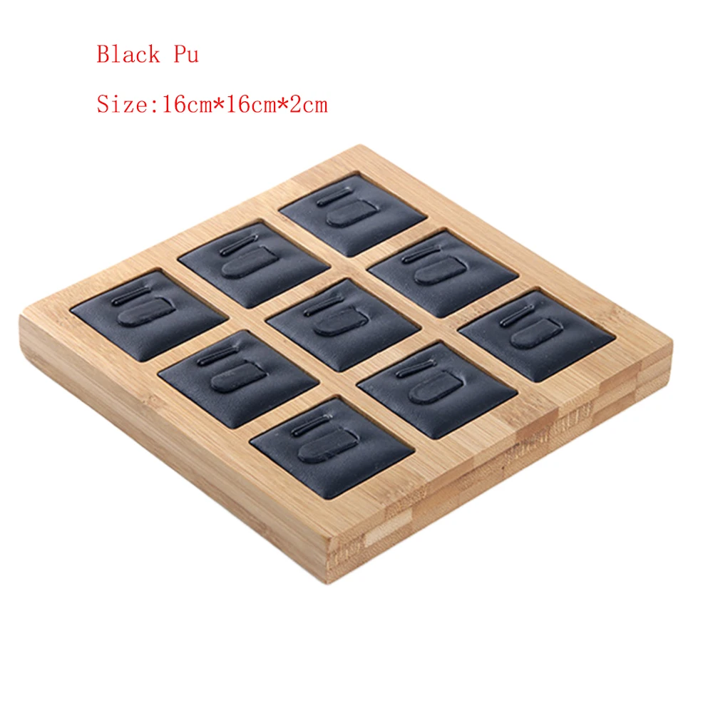 Black Pu 9 сетки бамбуковый дисплей для ювелирных изделий Кольцо Дисплей Стенд держатель ювелирных изделий витрина Органайзер Ювелирных изделий Органайзер для окна дисплей - Цвет: Black Pu