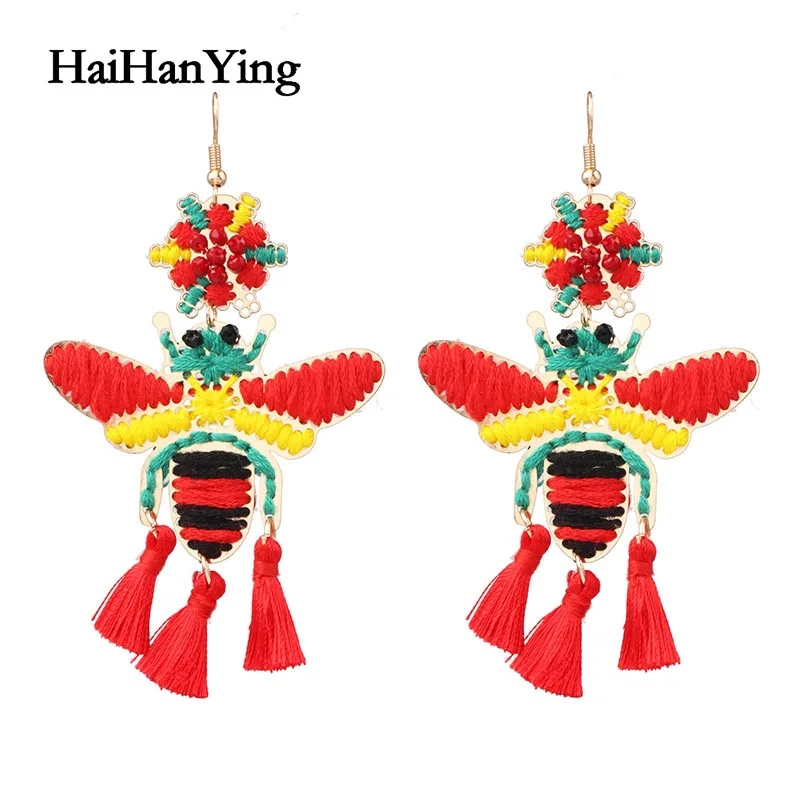 

Bohemia Personality Exaggerated Big-name Star Woven Geometric Bee Earrings Female Fashion Tassel Drop Earrings Handmade Jewelry