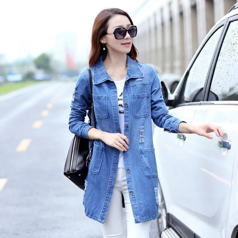Women Denim Jacket Loose Elegance Full Sleeve Fashion Blue Tops Female Preppy Style Casual Girls Outwear S-3XL