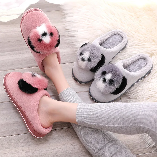 

Winter Women Home Slippers Faux Fur Cute Cartoon Animal Flat Warm Female Indoor Comfort Leisure Shoes Ladies Bedroom Footwear