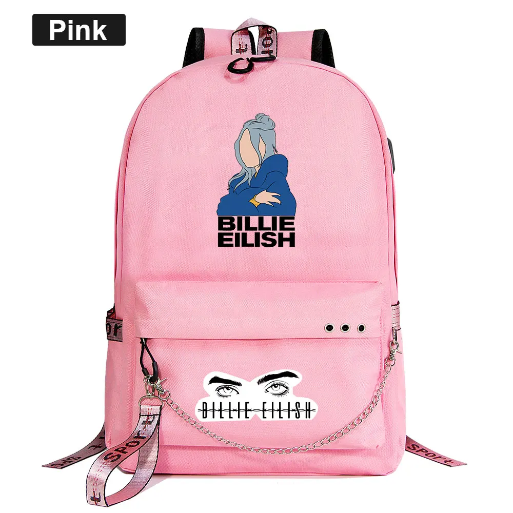 J5409 модный музыкальный идол поп Billie Eilish с цепочкой для девочек, школьная сумка для подростков, школьные сумки для мужчин и женщин, женский рюкзак - Цвет: J54-17
