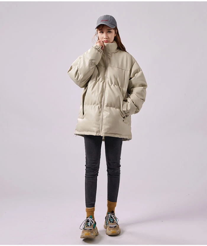 ZURICHOUSE, зимняя куртка из искусственной кожи, Женская парка, теплая, модная, свободная, утолщенная, на пуху, кожаная куртка, зимнее женское пальто