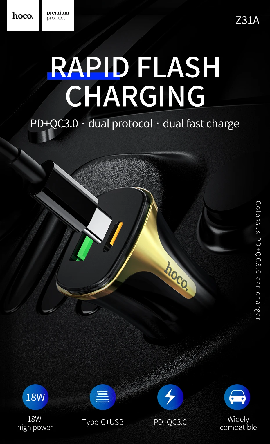 Hoco Quick Charger 3.0 USB Car Charger For Samsung S10 Huawei P30 Supercharge FCP AFC QC 3.0 5A Fast PD USB C Car phone Charger