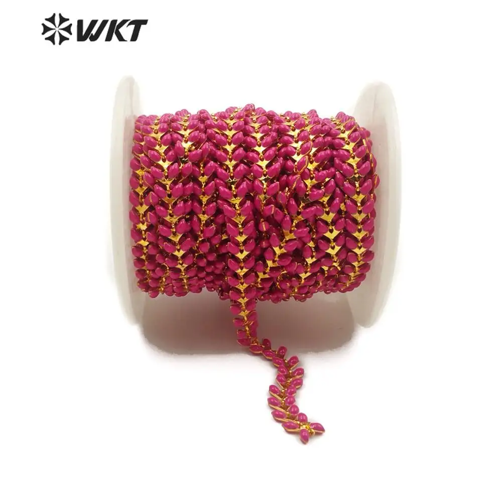 

WT-RBC112 natural resin brass with gold Chain red color 6mm "V" Beads long Chain fashion Handmade Jewelry Making
