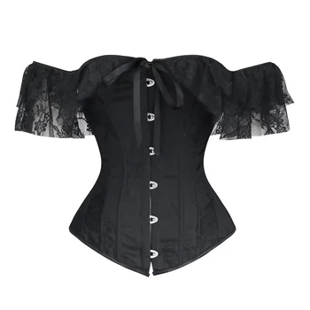 

Shapewear Women Corset Sleeve Tube Top Sexy Gathered Corsets Lace Up Boned Overbust Bustier Victorian Steampunk Plus Size