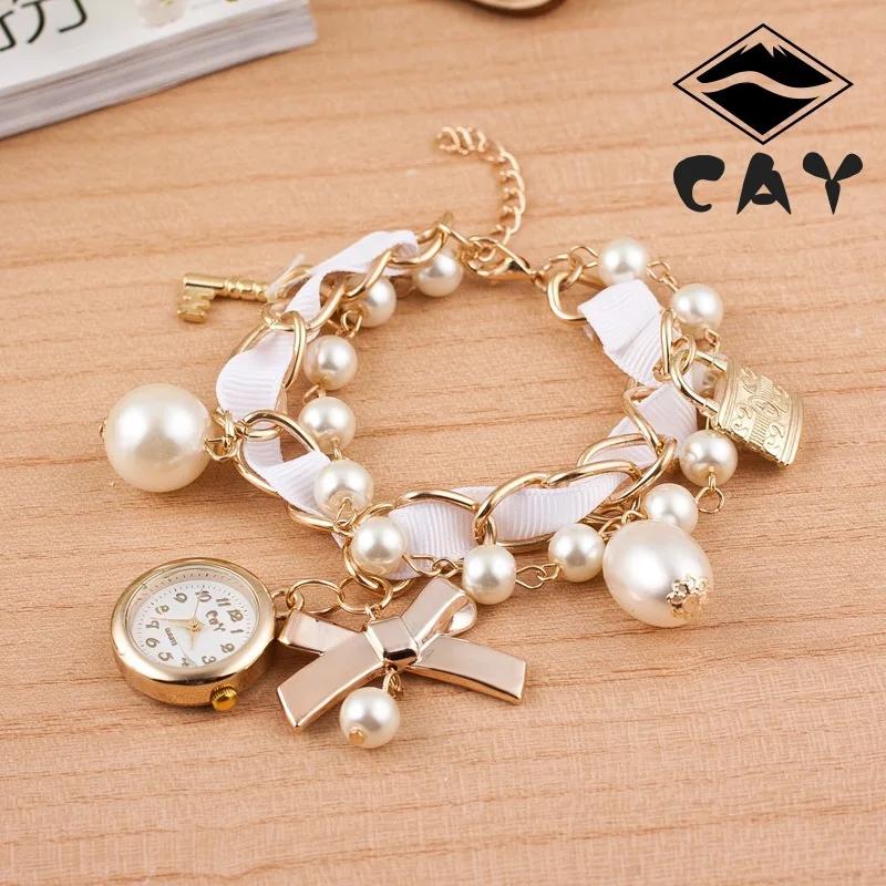 

Korean-style Fashion Bracelet Watch AliExpress Hot Selling Watch Ribbon Pearl Diao Zhui Biao Ladies' Watch