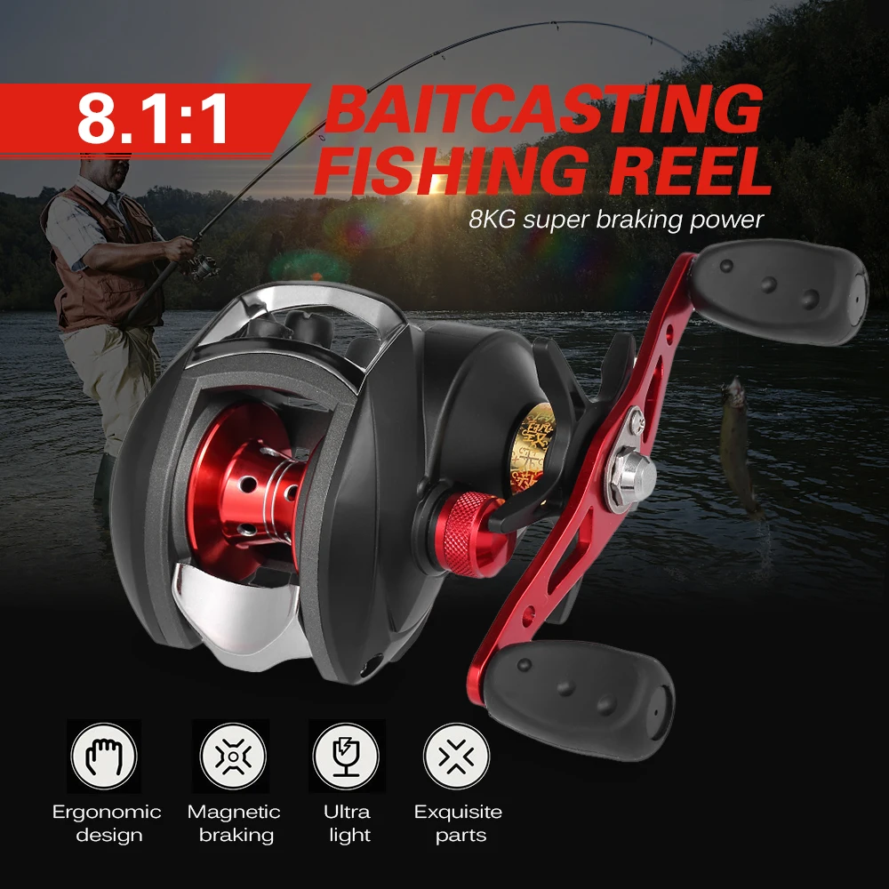 

12+1 BBs Fishing Reels 8.1:1 Bait Casting Fishing Reel Left/Right Hand Baitcasting Reel Magnetic Brake Lure Fishing Coils